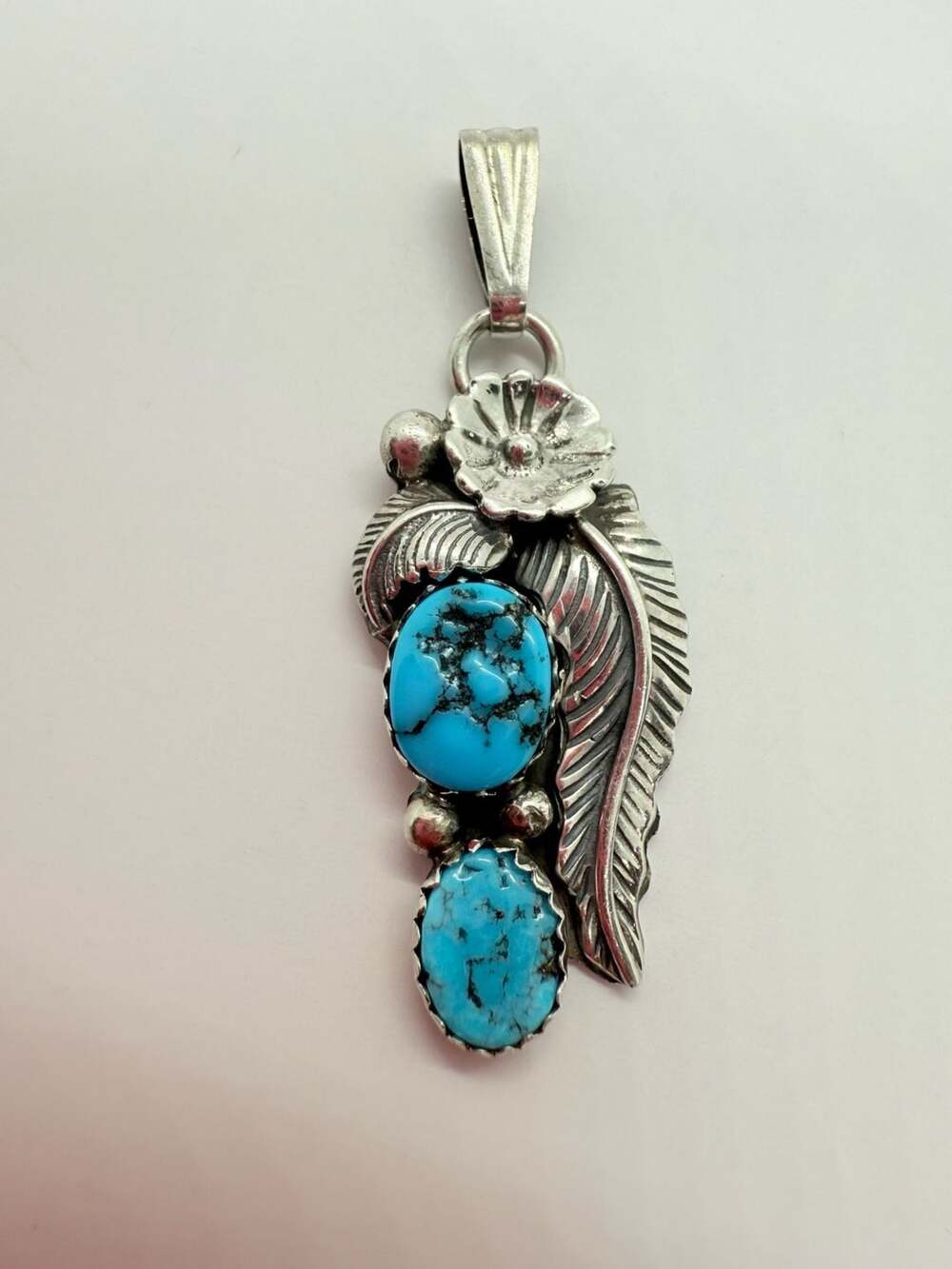 V. Blackgoat Sterling Silver Turquoise Leaf Pendant